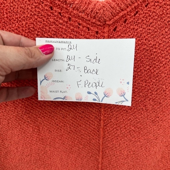 FREE PEOPLE SUMMER ROMANCE oversized orange V-neck boho sleeveless knit top S - Picture 9 of 10